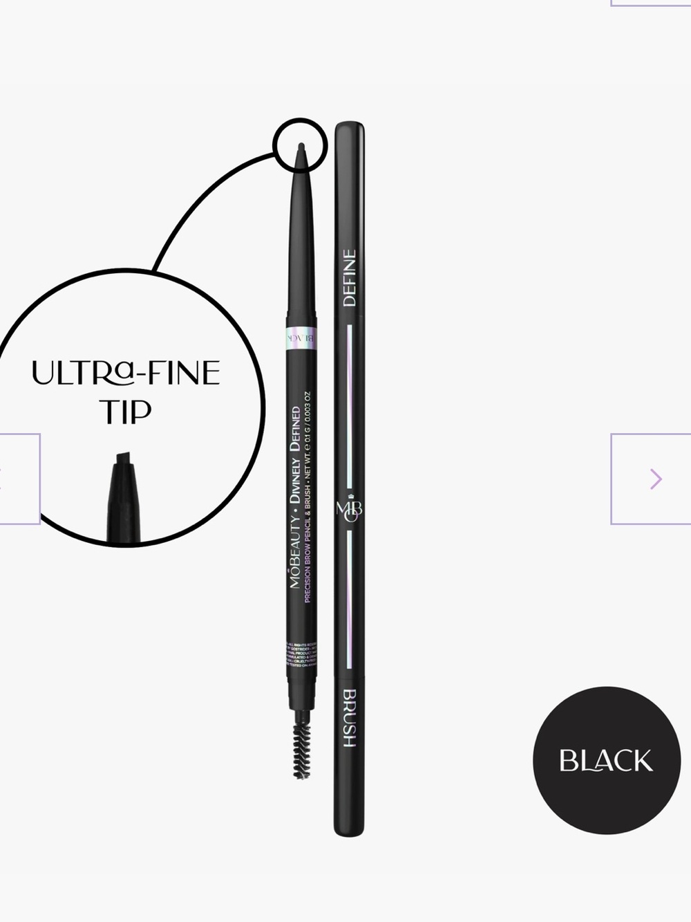 MO BEAUTY Divinely Defined Precision Brow Pencil & Brush (THIN) Black 0.1g NEW